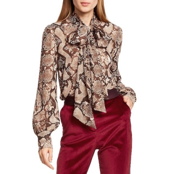 Altuzarra x Target | Snakeskin Pattern Sheer Front Bow Long Sleeve Blouse (L) - Picture 1 of 16